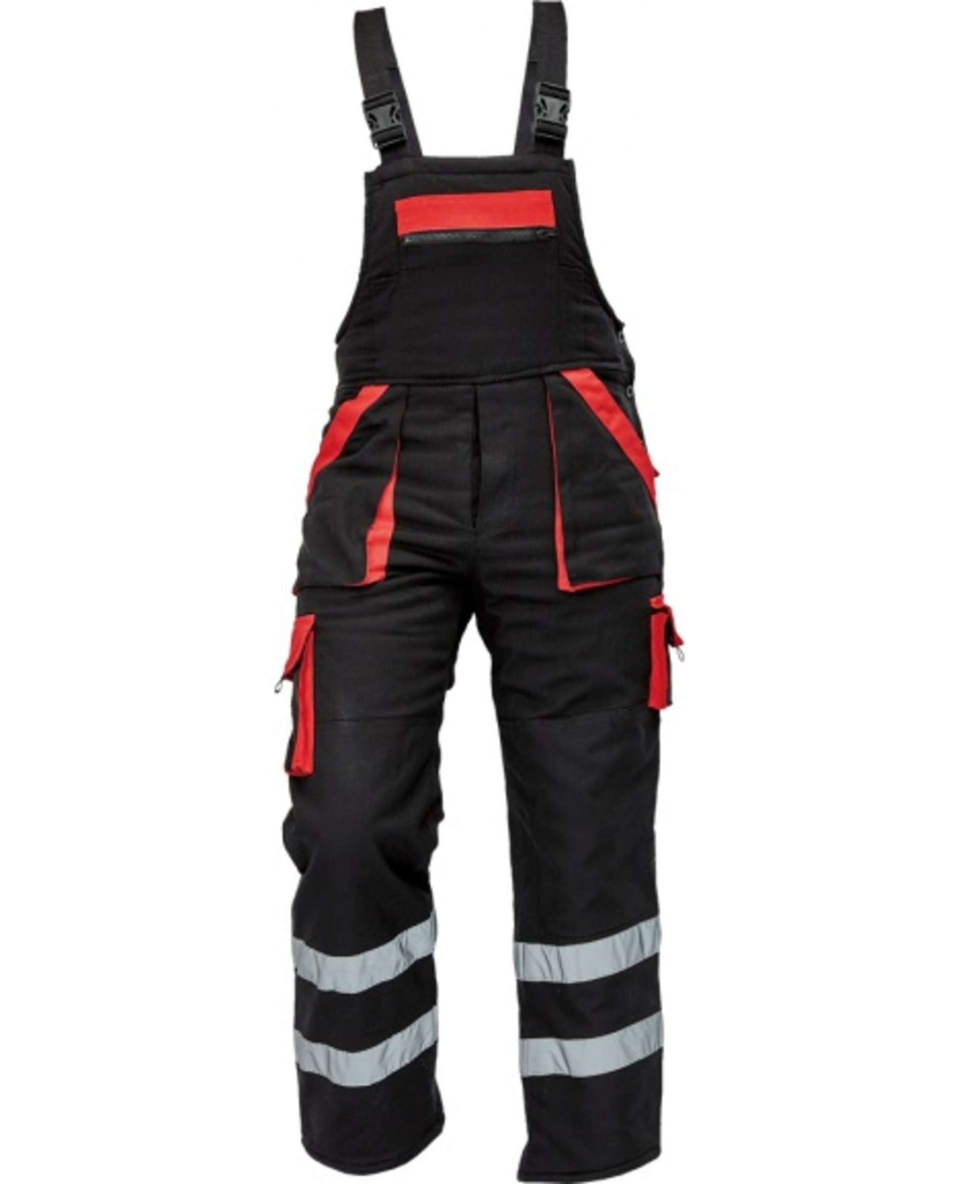 Cerva MAX WINTER RFLX Kalhoty pracovní s laclem zimní černá/červená 60