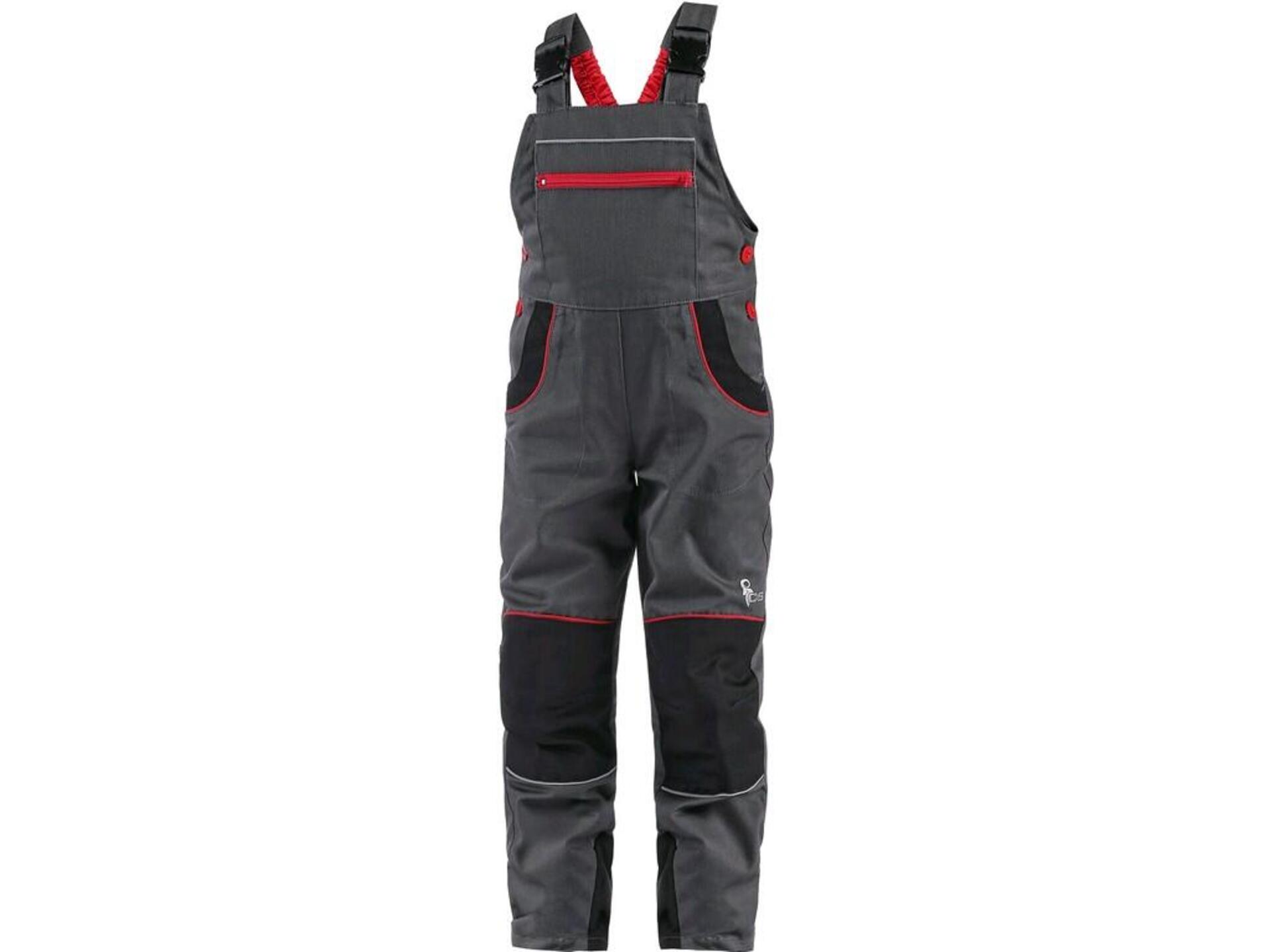 CXS CASPER dětské Kalhoty s laclem šedá/červená 150